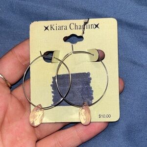 Silver Hoop Earrings with Cream Accents